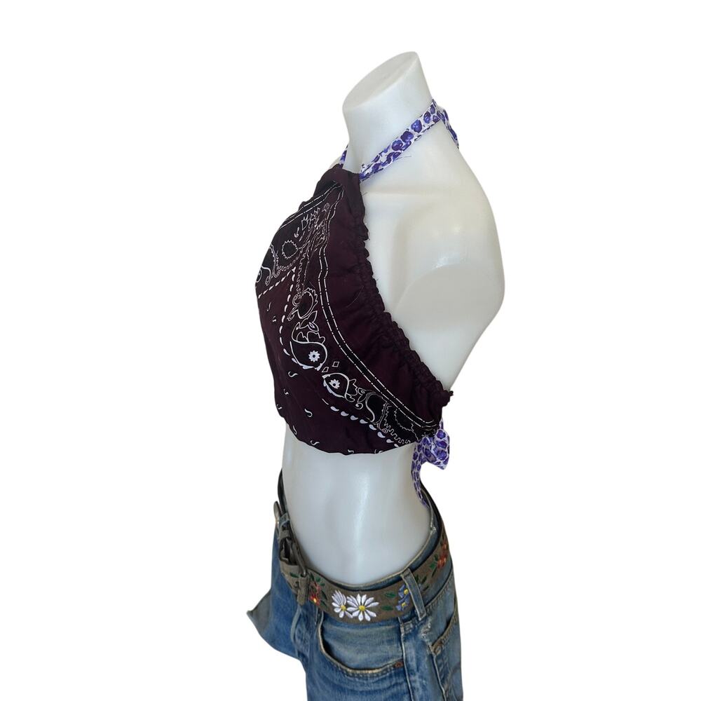 Purple Bandana Halter Top Cropped One Size Bralette Western Unique CheekyMontana - Picture 3 of 5